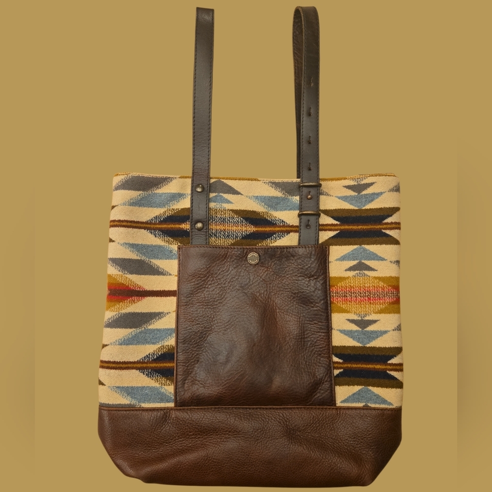 Pendleton Wyeth Trail Wool & Leather Open Tote Bag - Very Good Condition